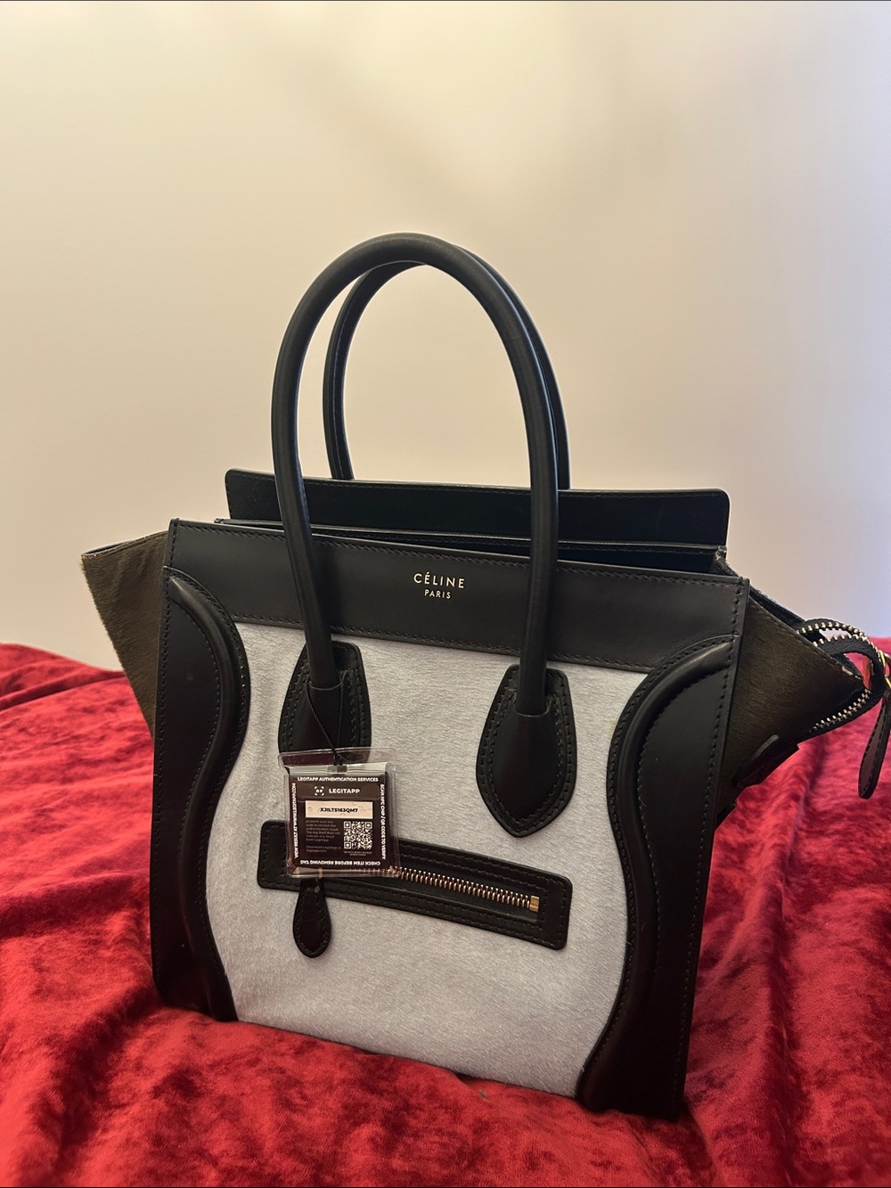 Celine Two-Tone Mini Luggage Tote in Black and Light Gray